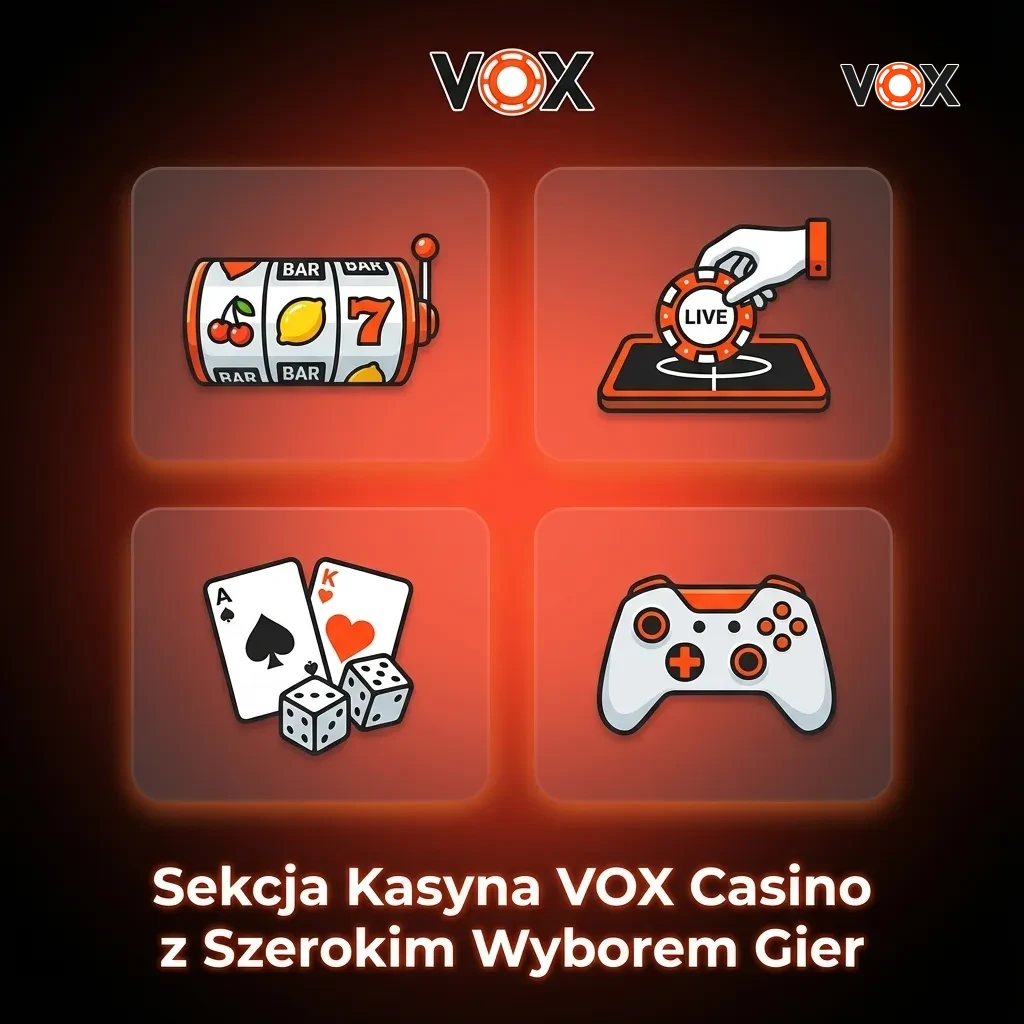 VOX Casino game library interface showing categories including slots, crash games, card games, and roulette options
